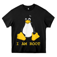 Black Linux Mascot Tux the Penguin I Am Root TShirt Men Women Kids Heavy Core Tee - PixelFlow