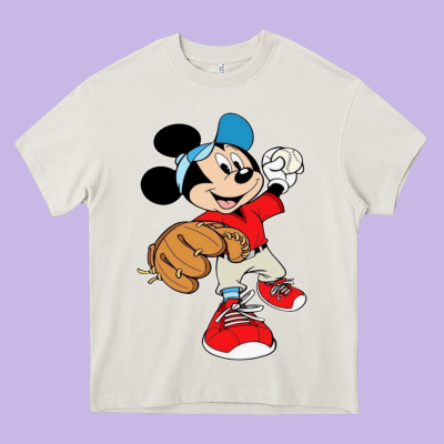 Micky-playing-baseball-cartoon-illustration-- Heavy Core Tee Designed By Pixelflow
