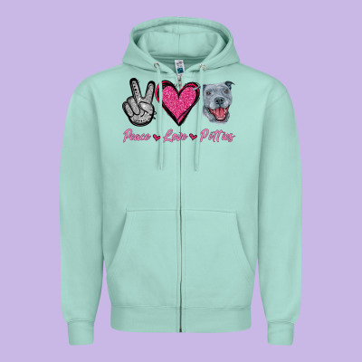 Peace Love Pitties Zipper Hoodie Designed By Jasminsmagicworld