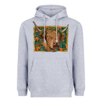 Heather Grey highland cow fall Heavyweight Hoodie - RanaPortraitStore
