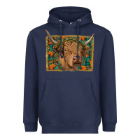 Navy highland cow fall Heavyweight Hoodie - RanaPortraitStore