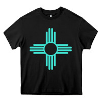 Black New Mexico Zia Sun in Turquoise Blue Heavy Core Tee - PixelFlow