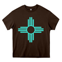 Chocolate Brown New Mexico Zia Sun in Turquoise Blue Heavy Core Tee - PixelFlow