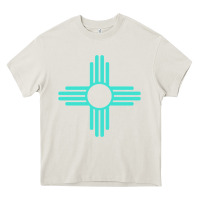 Cream New Mexico Zia Sun in Turquoise Blue Heavy Core Tee - PixelFlow