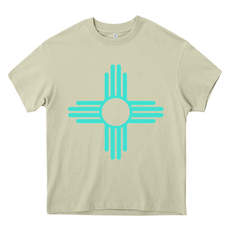 New Mexico Zia Sun In Turquoise Blue Heavy Core Tee by PixelFlow | Teevron