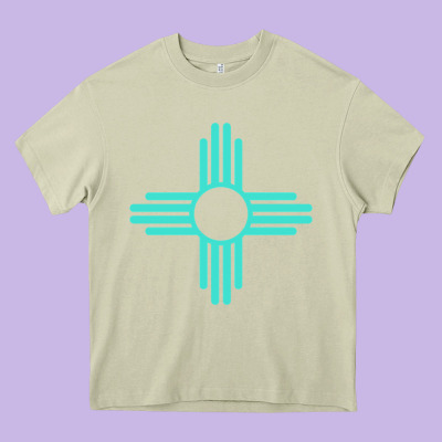 New Mexico Zia Sun In Turquoise Blue Heavy Core Tee Designed By Pixelflow
