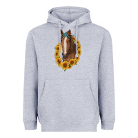 Heather Grey brown horse with gemstone and sunflowers Heavyweight Hoodie - RanaPortraitStore