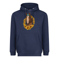 Navy brown horse with gemstone and sunflowers Heavyweight Hoodie - RanaPortraitStore