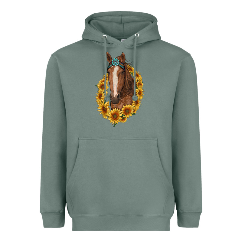 Brown Horse With Gemstone And Sunflowers Heavyweight Hoodie by RanaPortraitStore | Teevron
