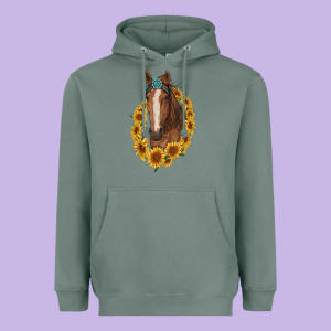 Brown Horse With Gemstone And Sunflowers Heavyweight Hoodie Designed By Ranaportraitstore
