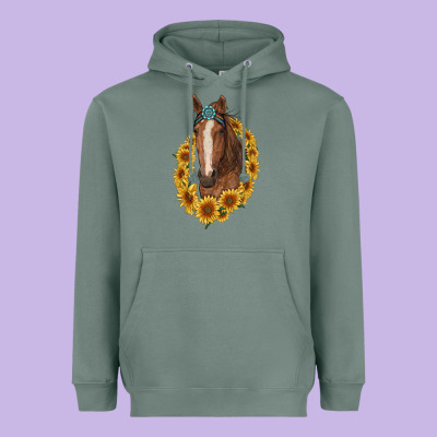 Brown Horse With Gemstone And Sunflowers Heavyweight Hoodie Designed By Ranaportraitstore