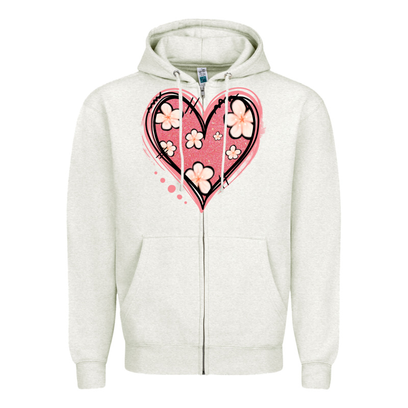Floral Pink Glitter Heart Zipper Hoodie by Jasminsmagicworld | Teevron
