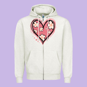 Floral Pink Glitter Heart Zipper Hoodie Designed By Jasminsmagicworld