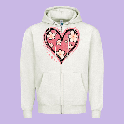 Floral Pink Glitter Heart Zipper Hoodie Designed By Jasminsmagicworld