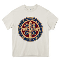 Cream Saint Benedict Medal 1 Heavy Core Tee - SnappyArt