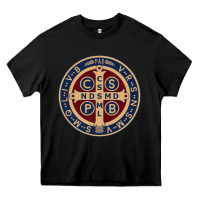 Black Saint Benedict Medal 1 Heavy Core Tee - SnappyArt