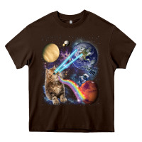 Chocolate Brown Fluffy Kitten Shoot Laser Rainbow Space Galaxy, Cat Gifts Heavy Core Tee - SnappyArt