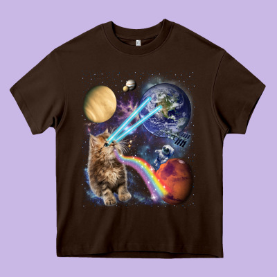 Fluffy Kitten Shoot Laser Rainbow Space Galaxy, Cat Gifts Heavy Core Tee Designed By Snappyart