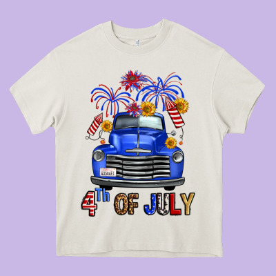 Western Fourth Of July Truck Heavy Core Tee Designed By Fadigitalartstudio