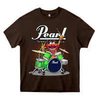 Chocolate Brown ANIMAL DRUMMER PEARL DRUMS Heavy Core Tee - FloraArt