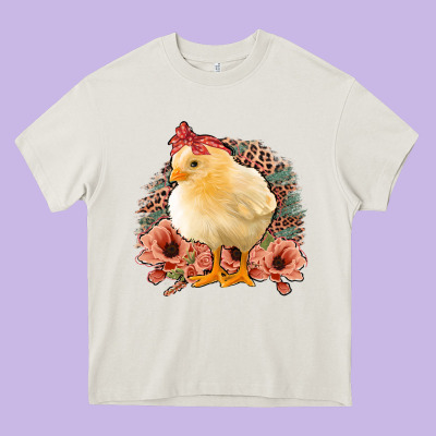 Chick With Flowers Feopard Heavy Core Tee Designed By Jasminsmagicworld