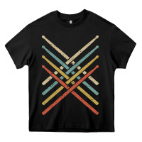 Black retro vintage drummer tshirt 70s 80s distressed drum sticks long sleev Heavy Core Tee - FloraArt