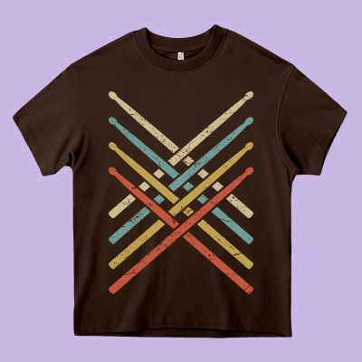 Retro Vintage Drummer Tshirt 70s 80s Distressed Drum Sticks Long Sleev Heavy Core Tee Designed By Floraart