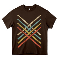 Chocolate Brown retro vintage drummer tshirt 70s 80s distressed drum sticks long sleev Heavy Core Tee - FloraArt