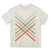 Cream retro vintage drummer tshirt 70s 80s distressed drum sticks long sleev Heavy Core Tee - FloraArt