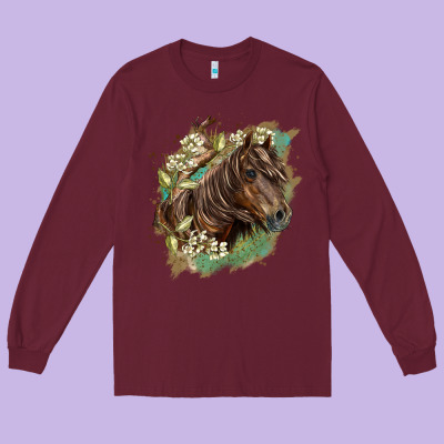 Missouri Horse Floral Background Long Sleeve Tee Designed By Lillyallendesigns