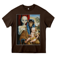 Chocolate Brown alien chimp baby religion conspiracy poster Heavy Core Tee - FloraArt