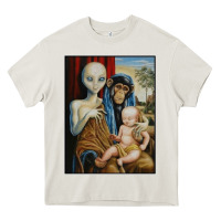 Cream alien chimp baby religion conspiracy poster Heavy Core Tee - FloraArt