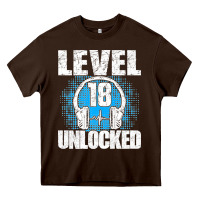 Chocolate Brown Level 18 Unlocked Birthday 18 Years Gamer Premium T Shirt Heavy Core Tee - FloraArt