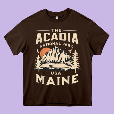 Acadia National Park Maine Nature Hike Outdoors Vintage T Shirt Heavy Core Tee Designed By Artmosaic