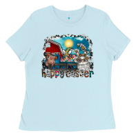 Baby Blue Happy Easter Ladies Tee - CowhideDigitalArt