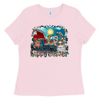 Bubblegum Pink Happy Easter Ladies Tee - CowhideDigitalArt