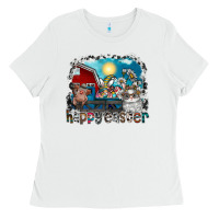 White Happy Easter Ladies Tee - CowhideDigitalArt