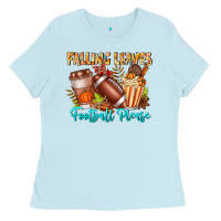 Baby Blue Falling Leaves Football Please Ladies Tee - CowhideDigitalArt