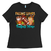 Black Falling Leaves Football Please Ladies Tee - CowhideDigitalArt