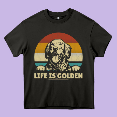 Golden Retriever Dog Life Is Golden Retro Vintage Heavy Core Tee Designed By Artmosaic