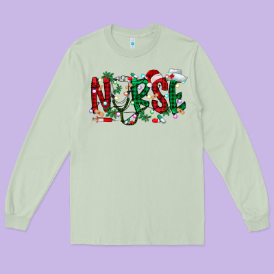 Nurse Christmas Long Sleeve Tee Designed By Racoondesign