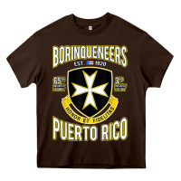 Chocolate Brown Borinqueneers Puerto Rico Flag Honor Et Fidelitas Heavy Core Tee - ArtMosaic