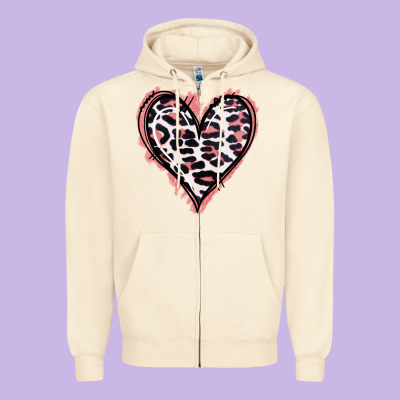 Leopard Glitter Heart Zipper Hoodie Designed By Jasminsmagicworld