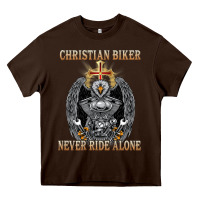 Chocolate Brown jesus christian biker never ride alone Heavy Core Tee - ArtMosaic
