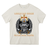 Cream jesus christian biker never ride alone Heavy Core Tee - ArtMosaic