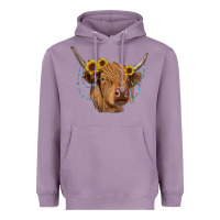 Lavender highland cow with sunflowers turquoise Heavyweight Hoodie - RanaPortraitStore
