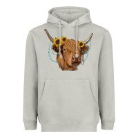 Moon Dust highland cow with sunflowers turquoise Heavyweight Hoodie - RanaPortraitStore