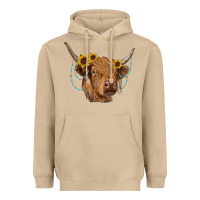 Mushroom highland cow with sunflowers turquoise Heavyweight Hoodie - RanaPortraitStore