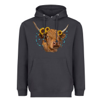 Smoke highland cow with sunflowers turquoise Heavyweight Hoodie - RanaPortraitStore