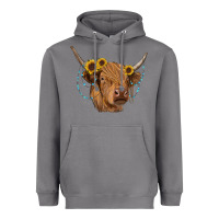 Storm highland cow with sunflowers turquoise Heavyweight Hoodie - RanaPortraitStore